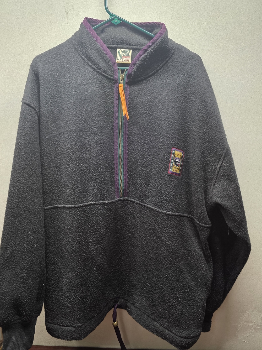 Vintage Spirit Lake Half-Zip Fleece Pullover - Charcoal with Purple Trim